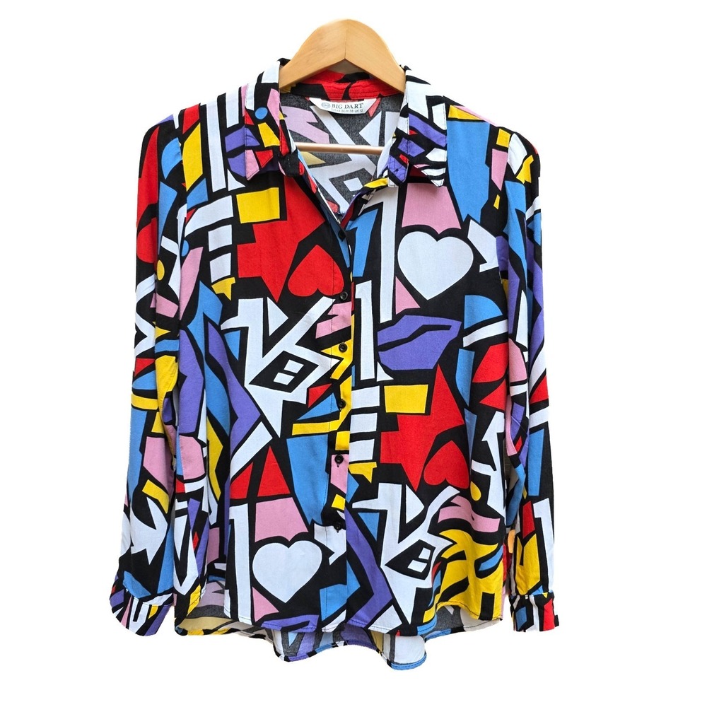 Big Dart Abstract Pop Art Shirt Womens EU40 Geometric Hearts Viscose Mod
